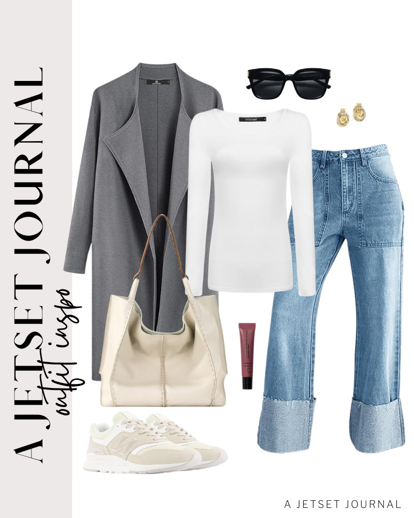 Traveling soon? You can wear this long gray cardigan over a white top and denim pants for a cozy fit during plane rides. Style it with New Balance sneakers and apply e.l.f. Glow Reviver Lip Balm. 

 #LTKSeasonal #LTKSaleAlert #LTKTravel