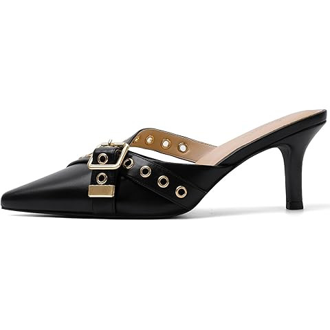 Dsevht Black Kitten Heels for Women Pointed Closed Toe Dressy Bow Heel Vintage Heeled Mules Sexy ... | Amazon (US)