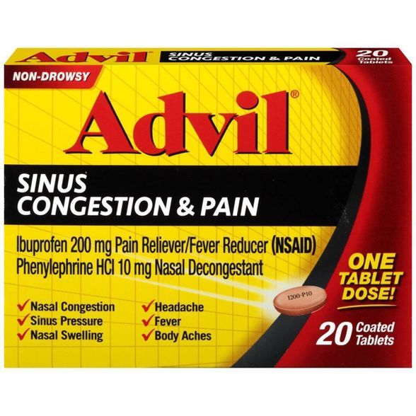 Advil Sinus Congestion & Pain Relief Tablets - Ibuprofen (NSAID) - 20ct | Target