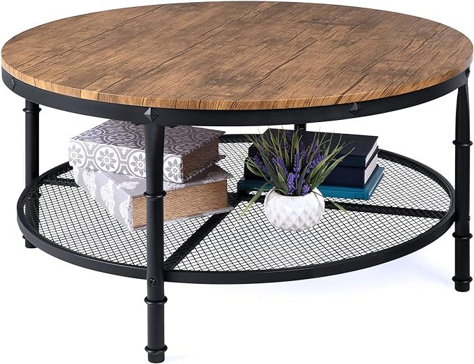 Best Choice Products 2-Tier 35.5in Round Industrial Coffee Table, Rustic Steel Accent Table for L... | Amazon (US)