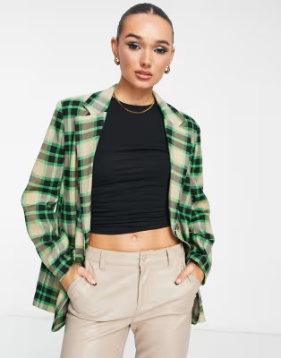 River Island check structured dad blazer in bright green | ASOS (Global)