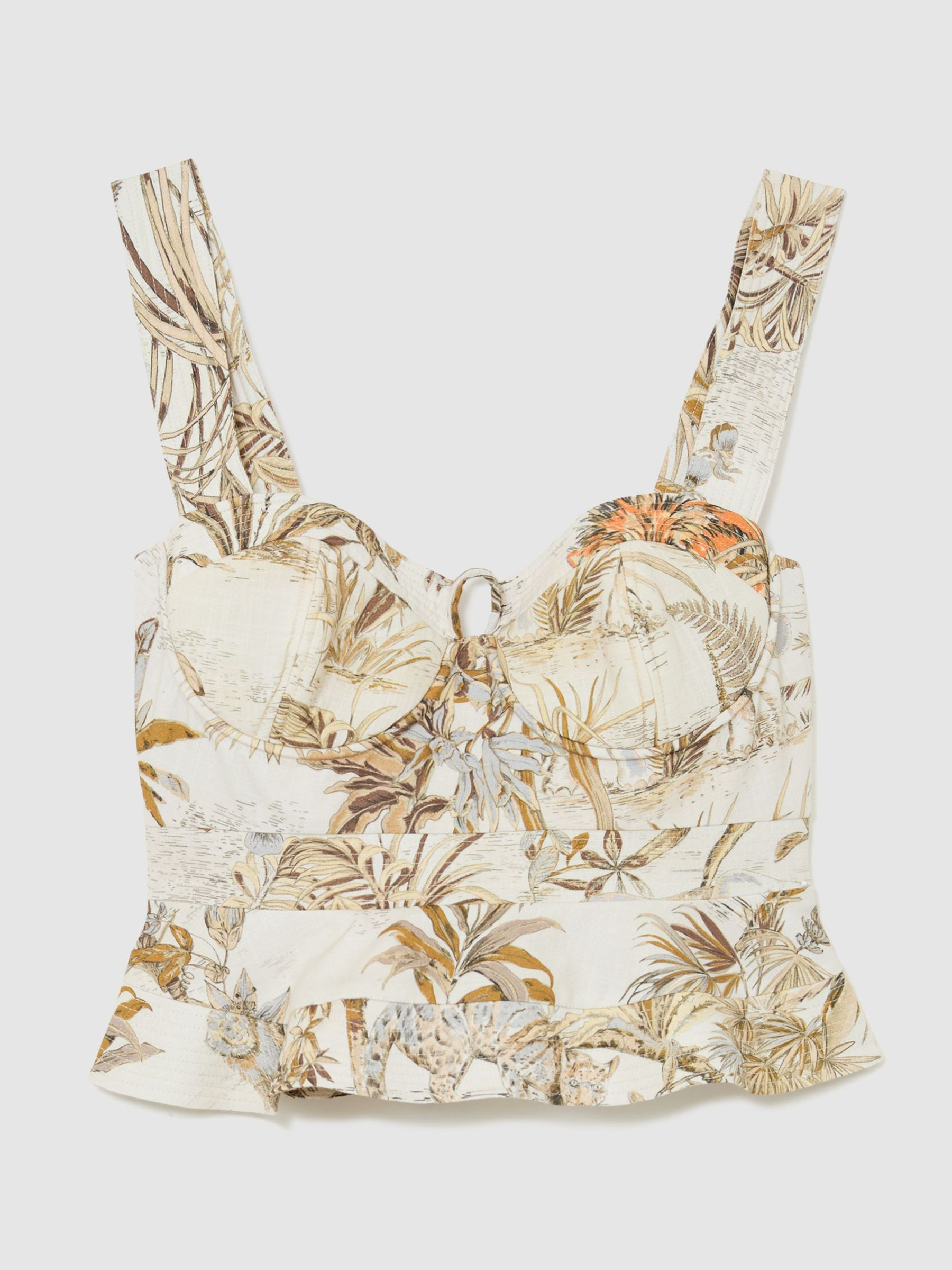 Reiss Cotton Safari Print Bustier Top in Neutral - REISS | Reiss UK