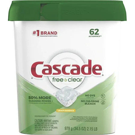 Cascade Free & Clear Actionpacs, Dishwasher Detergent, Lemon Essence, 62 Count | Walmart (US)