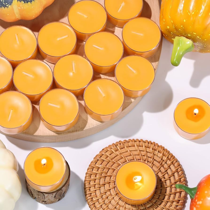 16Pcs Pumpkin and Cinnamon Scented Tealight Candles, Orange Soy Wax Tea Lights with Essential Oil... | Amazon (US)