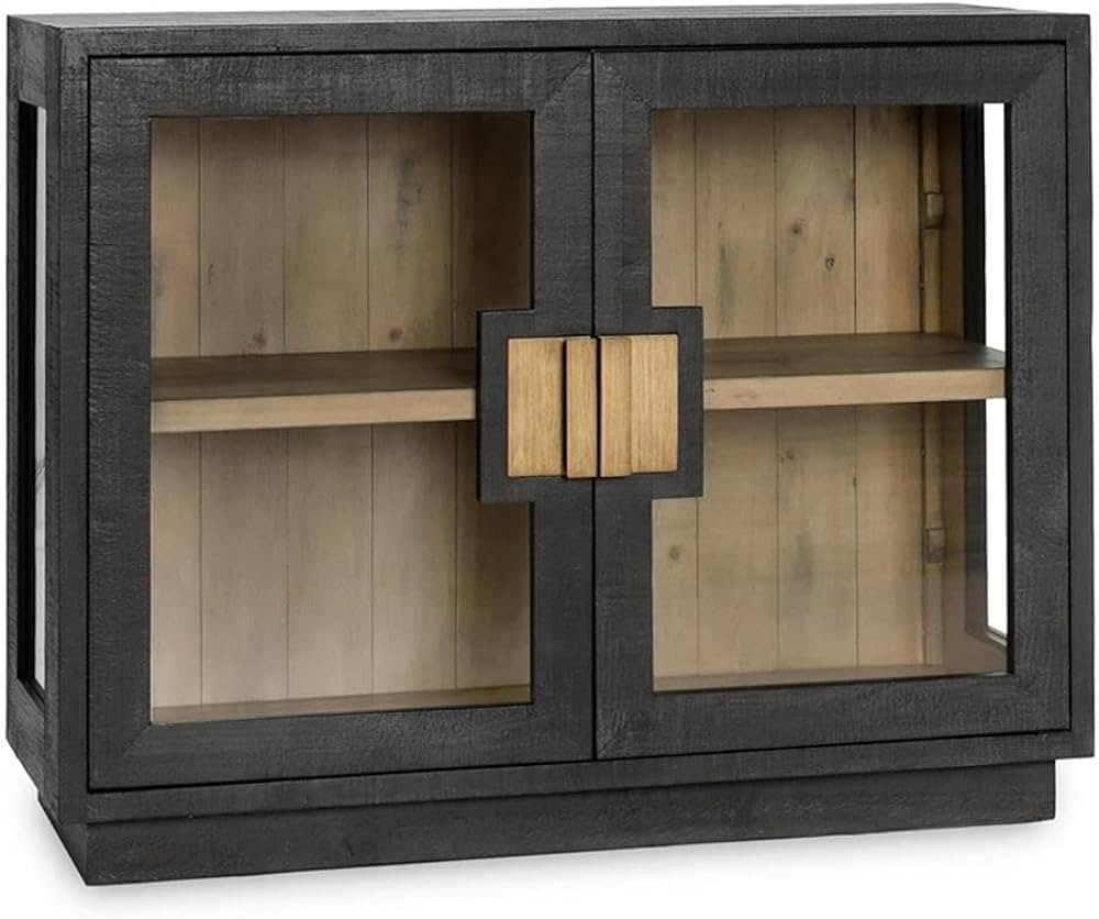 Classic Home Larson 2-Door Glass Reclaimed Pine Wood Cabinet in Black | Amazon (US)