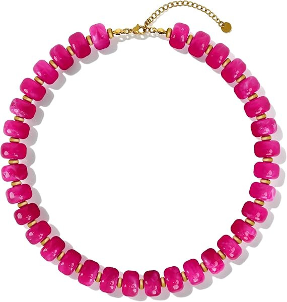 Chunky Beaded Necklaces for Women Trendy Colorful Beaded Choker Necklace Boho Resin Beads Necklace Statement Summer Beach Jewelry Birthday Gift | Amazon (US)