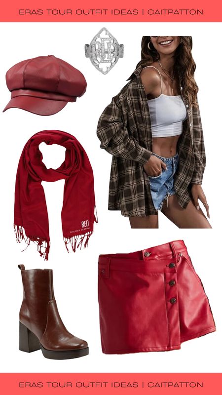 Red outfit idea inspired by Red Taylor's Version and the All Too Well music video! 

All too well outfit, all too well scarf, Taylor swift scarf, plaid shirt, red ring, red Taylor swift ring, newsboy cap, leather skirt; brown boots, chunky boots, red era outfit ideas, red outfit ideas, red taylor swift, red Taylor swift outfit idea, red taylor’s version, red eras outfit, red eras tour outfit, eras tour outfit ideas, eras tour outfits, eras outfit idea, taylor swift eras tour, taylor swift red eras tour, eras tour outfit inspo

#LTKshoecrush #LTKfindsunder50 #LTKfindsunder100