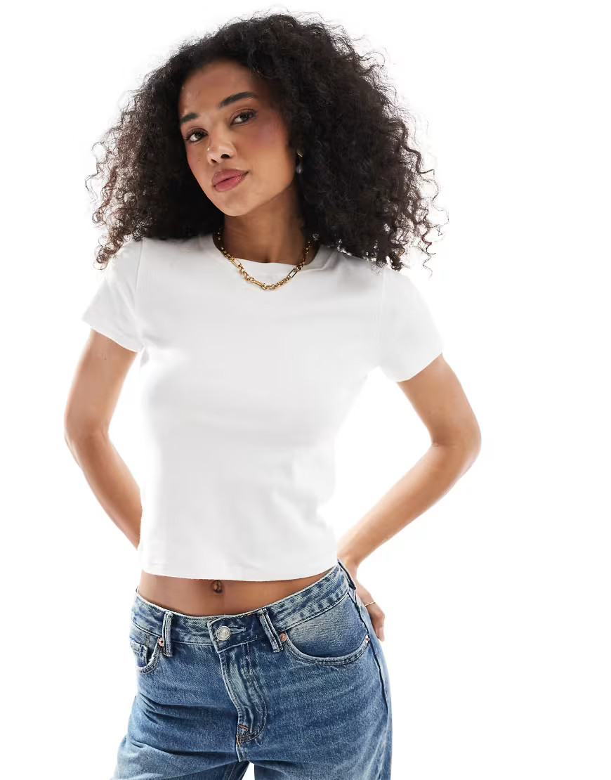 Hollister short sleeve ribbed t-shirt in white | ASOS (Global)