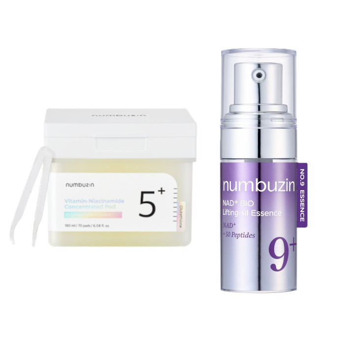 numbuzin - No.5+ Glutathione Vitamin Concentrated Toner Pad - 180ml/70pads (1ea) & No.9 NAD+ BIO Lifting-sil Essence - 10ml... | Stylevana