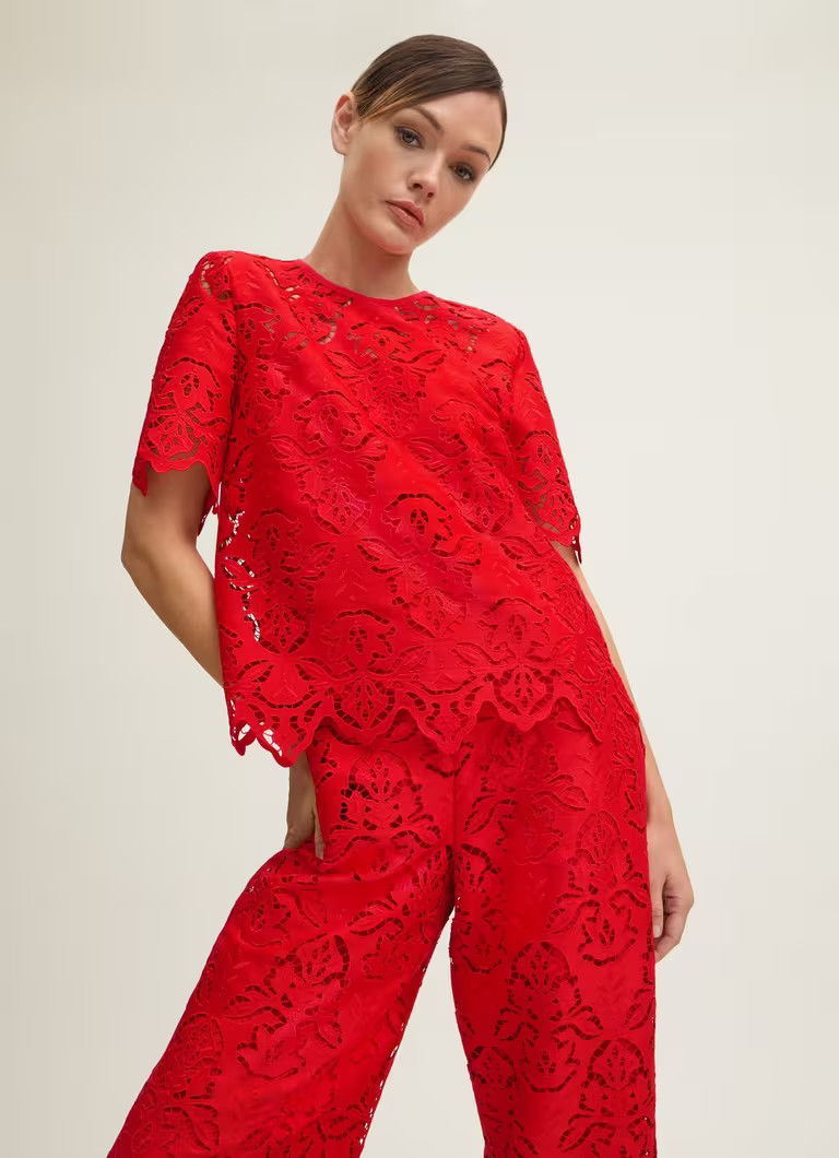 Grace Aurora Red Lace Blouse | L.K. Bennett (UK)