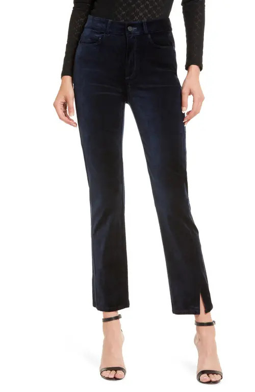 PAIGE Cindy High Waist Twist Seam Ankle Straight Leg Velvet Jeans in Deep Navy at Nordstrom, Size 27 | Nordstrom