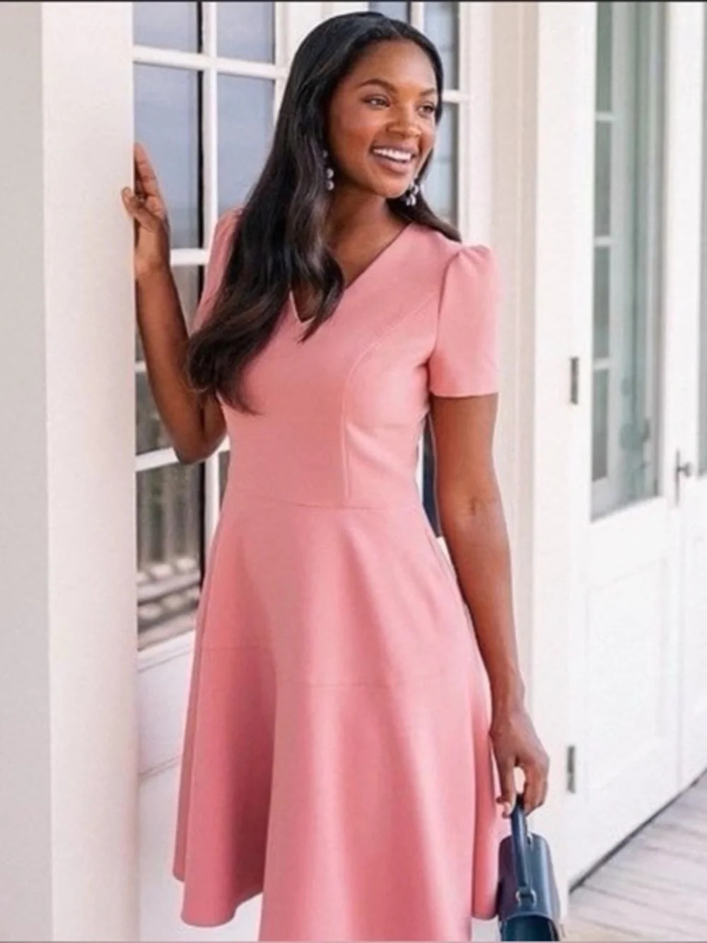 Gal Meets\u200e Glam Kate V-Neck Fit and Flare Dusty Rose Midi Dress Size 10 US | Poshmark