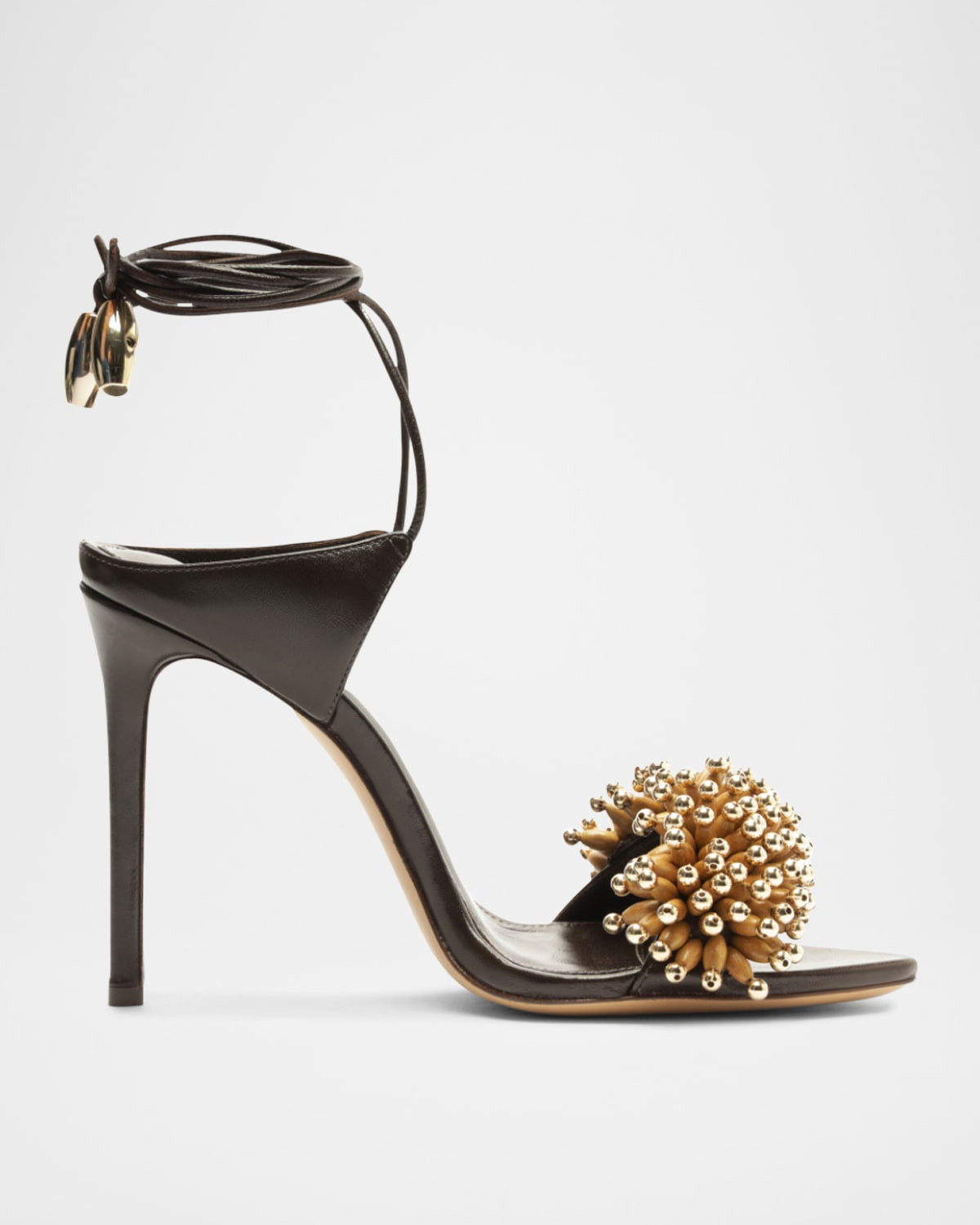 Zaya Leather Beaded Ankle-Wrap Sandals | Neiman Marcus