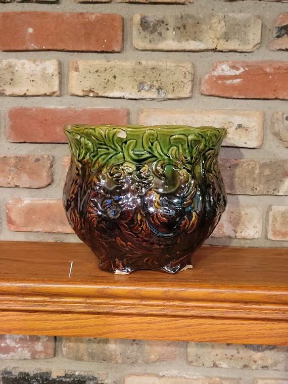 Vintage Jardiniere Large Brown Green Dragon Scrolled With | Etsy | Etsy (US)