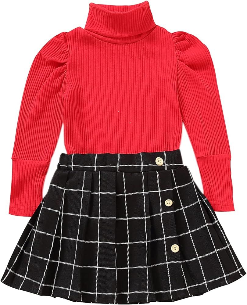 Toddler Baby Girl Long Sleeve Ribbed Knit Tops Mini Skirt 2Pcs Clothes Set Autumn Winter Clothing... | Amazon (US)