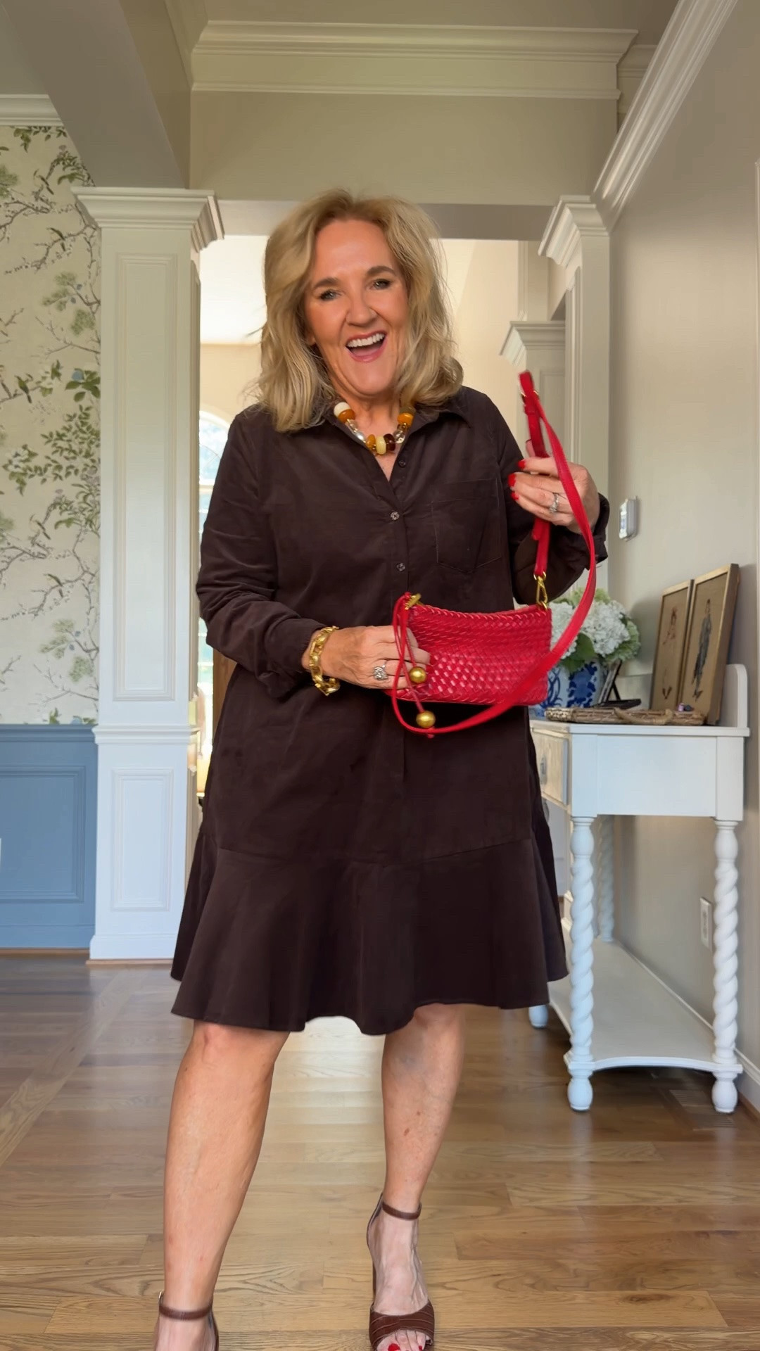 Lightweight, brown corduroy dress, I’m wearing a medium, you could size down if you wanted it more fitted. I like the way this fits.
Heels are under $50 a big statement without a lot of money
I love the pop of red against the brown

Fall dress, casual dress

#LTKOver40 #LTKSaleAlert #LTKPetite