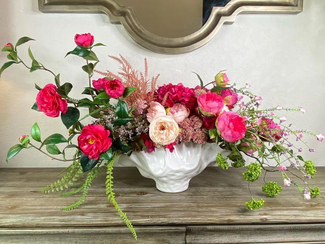 Fuchsia Hydrangea Peony Rose Arrangement, Large Artificial Centerpiece Home Decor - Etsy | Etsy (Global)