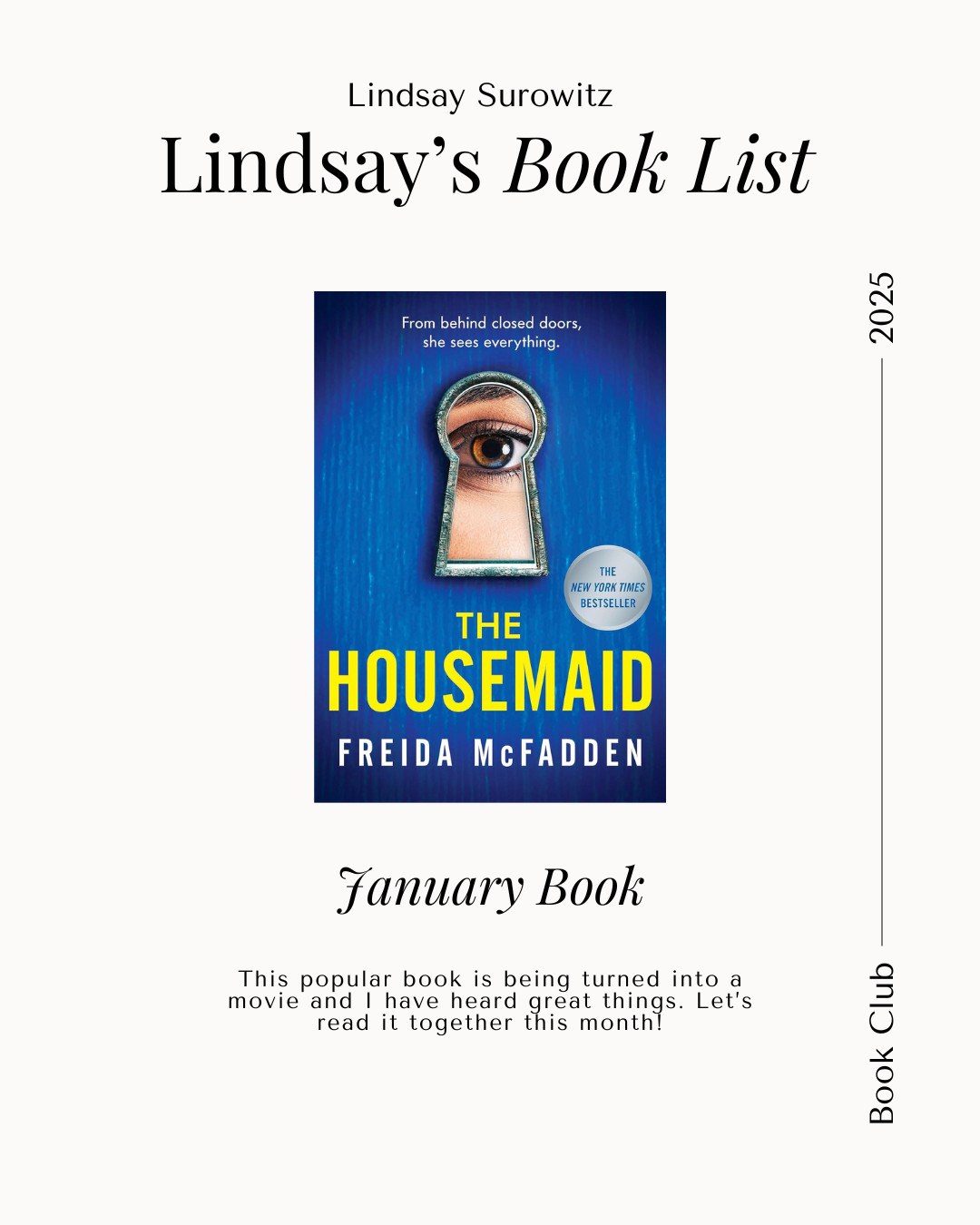 January 2025 Book Pick - The Housemaid 📖 

 