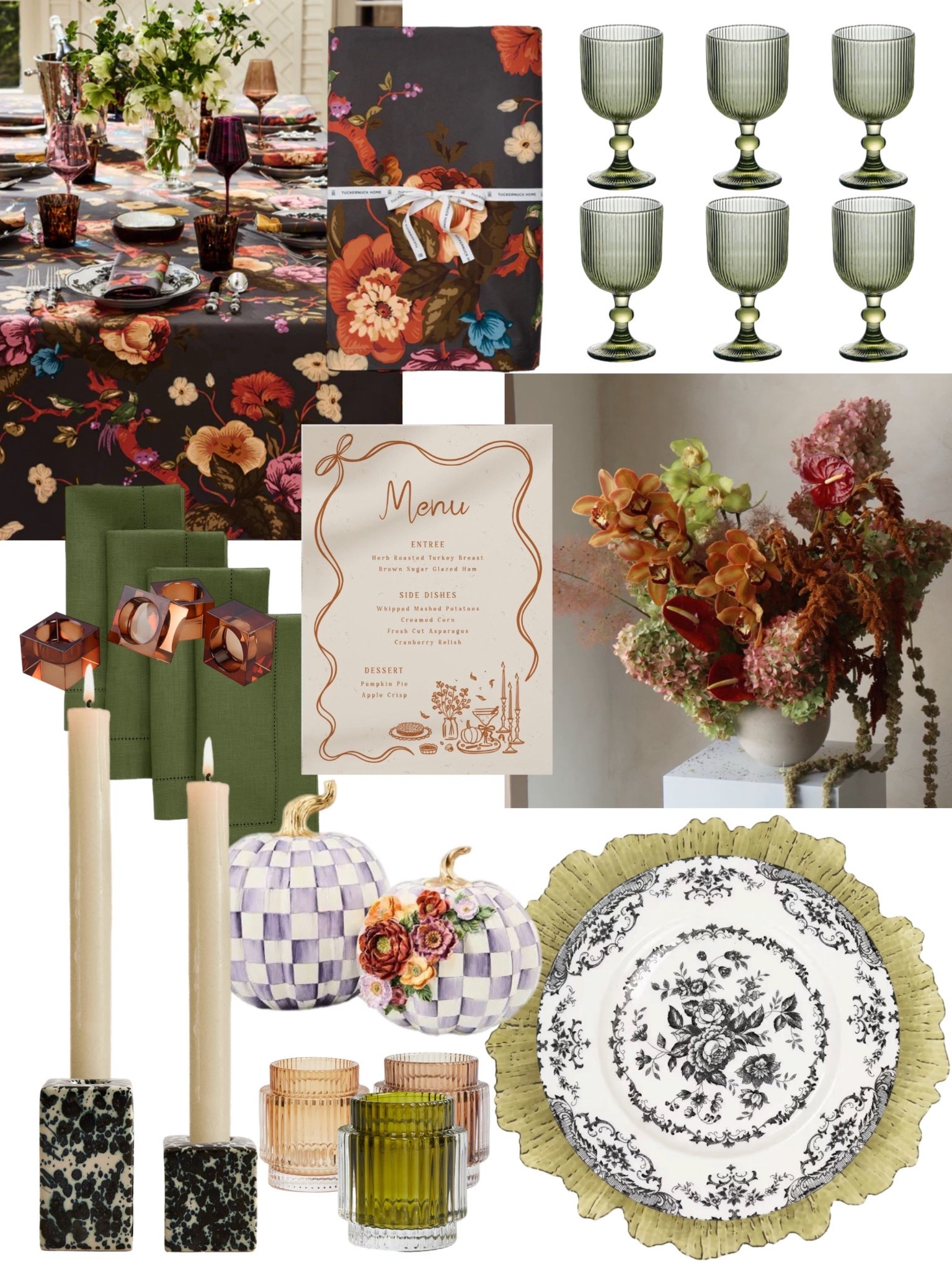Autumn elegance in full bloom 🌼
Olive glass goblets, marble candleholders, and floral linens set the stage for a luxe yet inviting fall dinner. I love how the black-and-white china contrasts with the ruffled chargers for a collected-over-time look.
All pieces linked on LTK 🍂✨ #ltkhome #fallentertaining #tablescapeinsp fallstyle  #falldecor #fallhomedecor #falltablescape #tabletopdecor #tablesettingideas #table #tabledeco #tabledeco #dinnerparty #dinner #dinnerclub #diningroominspo #falldinner #falldinnerparty #falldinnerideas #tablewaredesign 