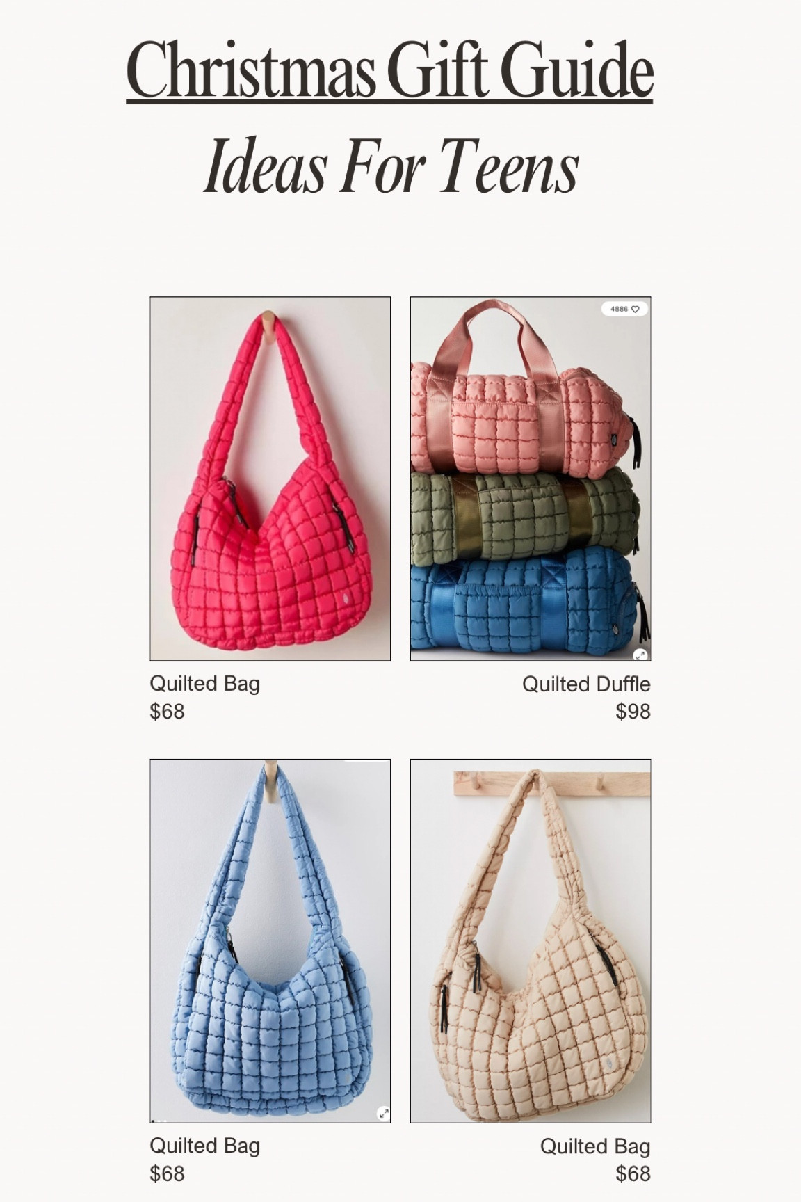 The perfect bag for ANYONE! Big enough for a carry on bag, perfect for an overnight bag or a mom on the go! 

Teen Girl Gift Guide 
Free People Bag
Girl gift guide 
Gifts for mom 
Gifts for friend 
Gifts for her 
Travel bag 
Travel accessories 
Luggage 
Quilted Bag 
Free people bag
Teen gift guide 
Travel gift guide 


#LTKGiftGuide #LTKItBag #LTKTravel