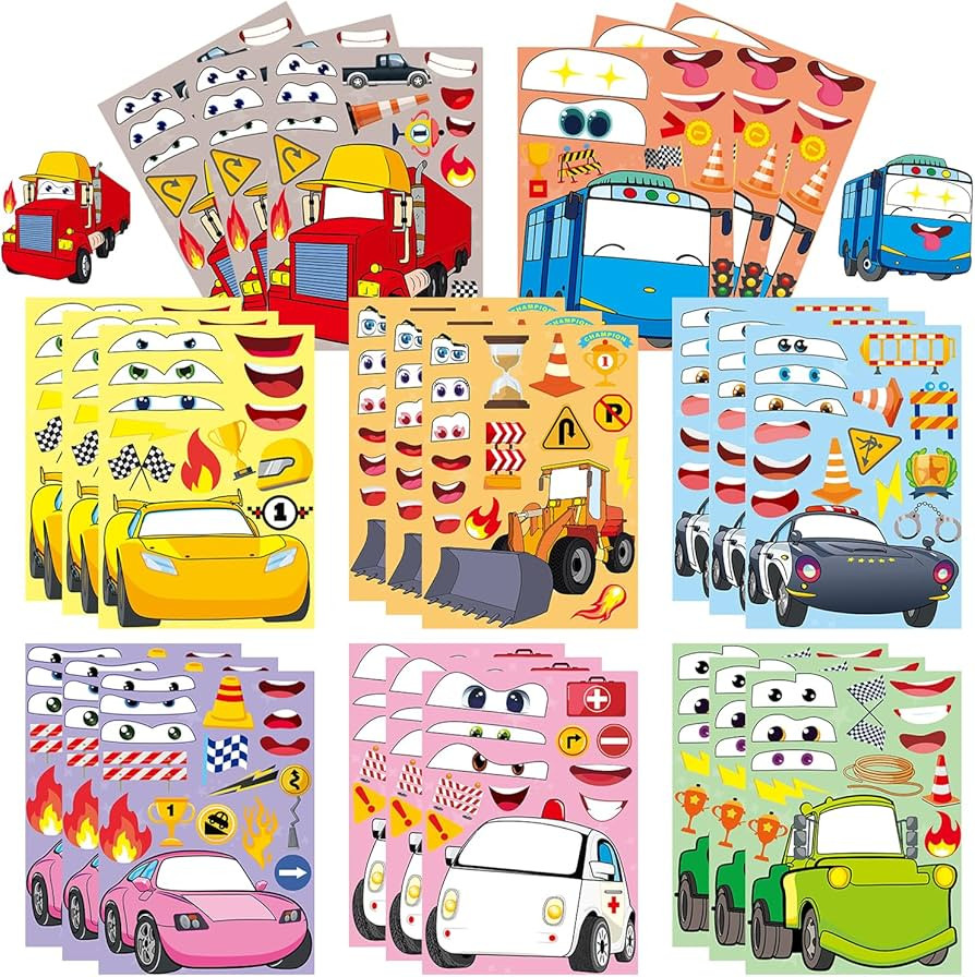 24 Sheets Make Your Own Stickers Make A Face Stickers for Kids Toddlers with Fire Truck Tractor P... | Amazon (US)