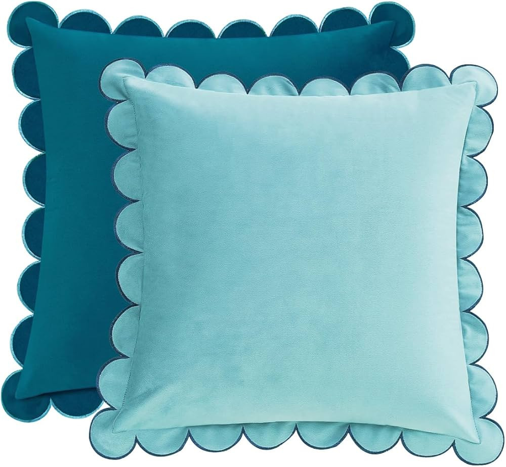 MONDAY MOOSE Decorative Throw Pillow Covers Cushion Cases, Set of 2 Soft Velvet Scalloped Round E... | Amazon (US)