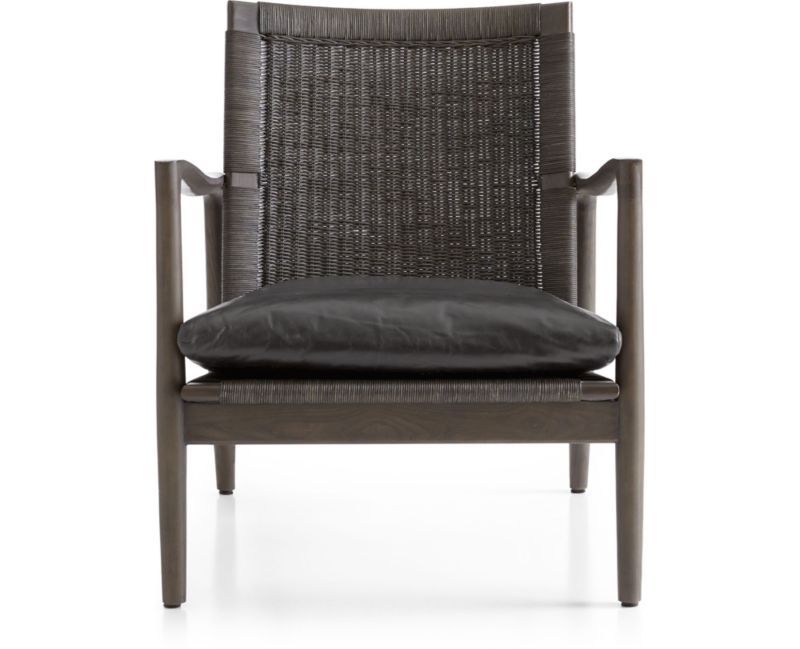 Sebago Midcentury Rattan Chair with Leather Cushion | Crate & Barrel