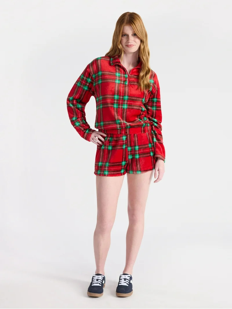 No Boundaries Pull-On Printed Plush Shorts, 2'' Inseam, Women's | Walmart (US)