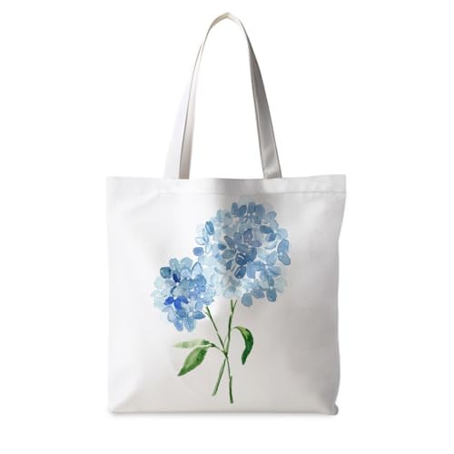 ignytiger Blue Spring Rustic Floral Flower Hydrangea Canvas Tote Bag for Women, Hydrangea Gifts for Women, Hydrangea Floral Reusable Grocery Shopping Bags | Amazon (US)