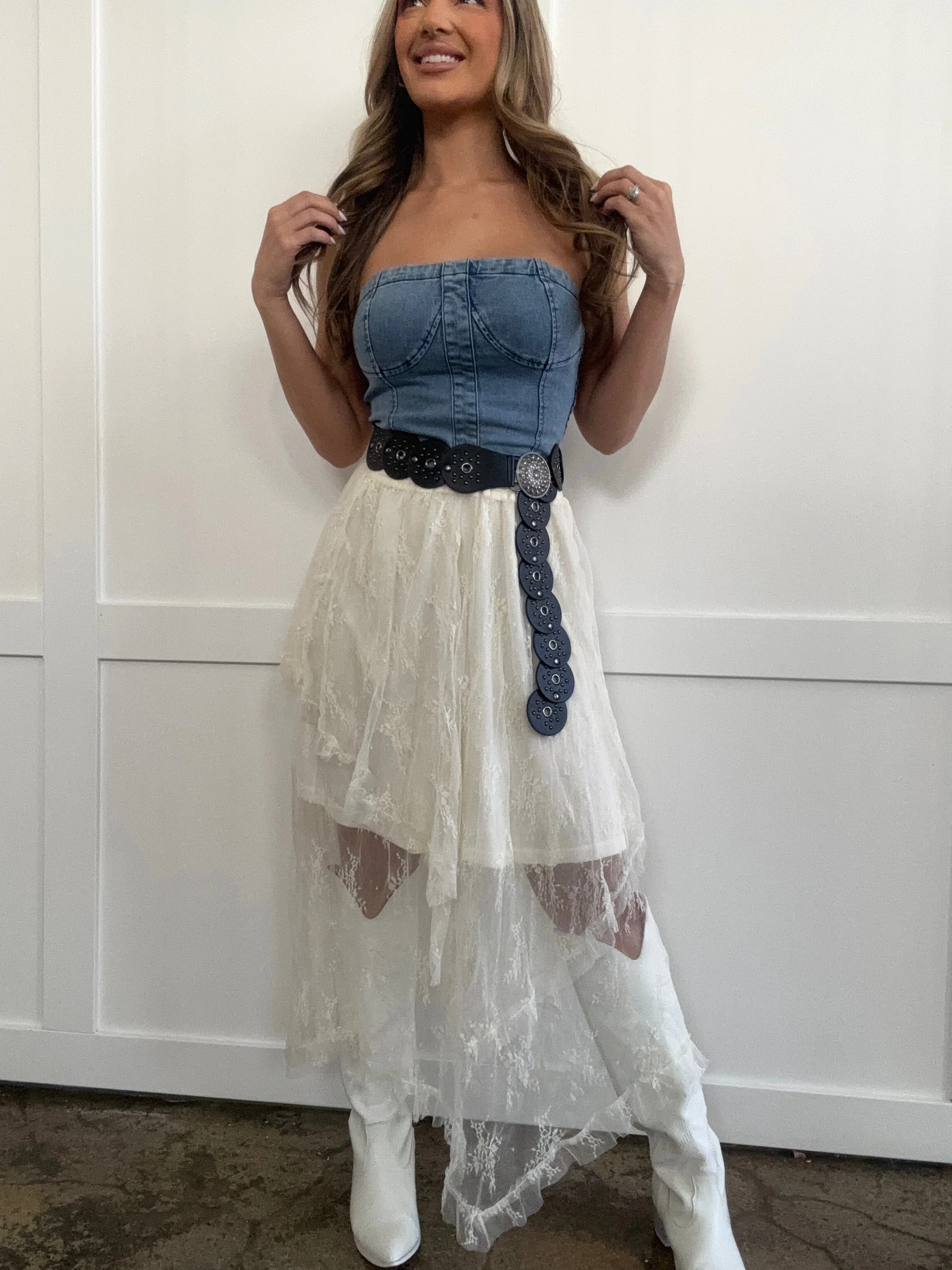 PREORDER: Euphoric Lace Tiered Midi Skirt | Willow Boutique