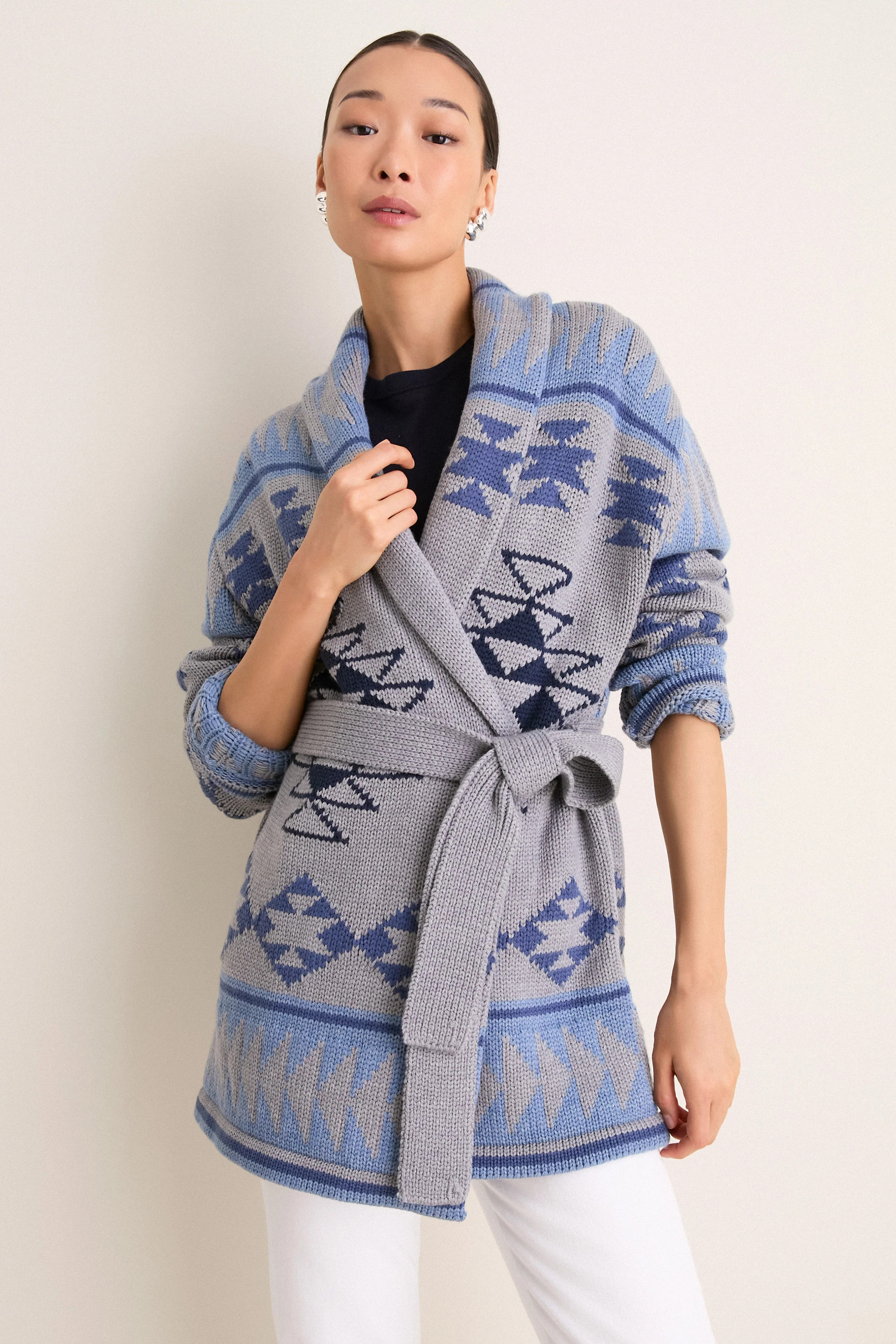 Blue Gray Wool Teddy Ranch Wrap Cardigan | Tuckernuck (US)