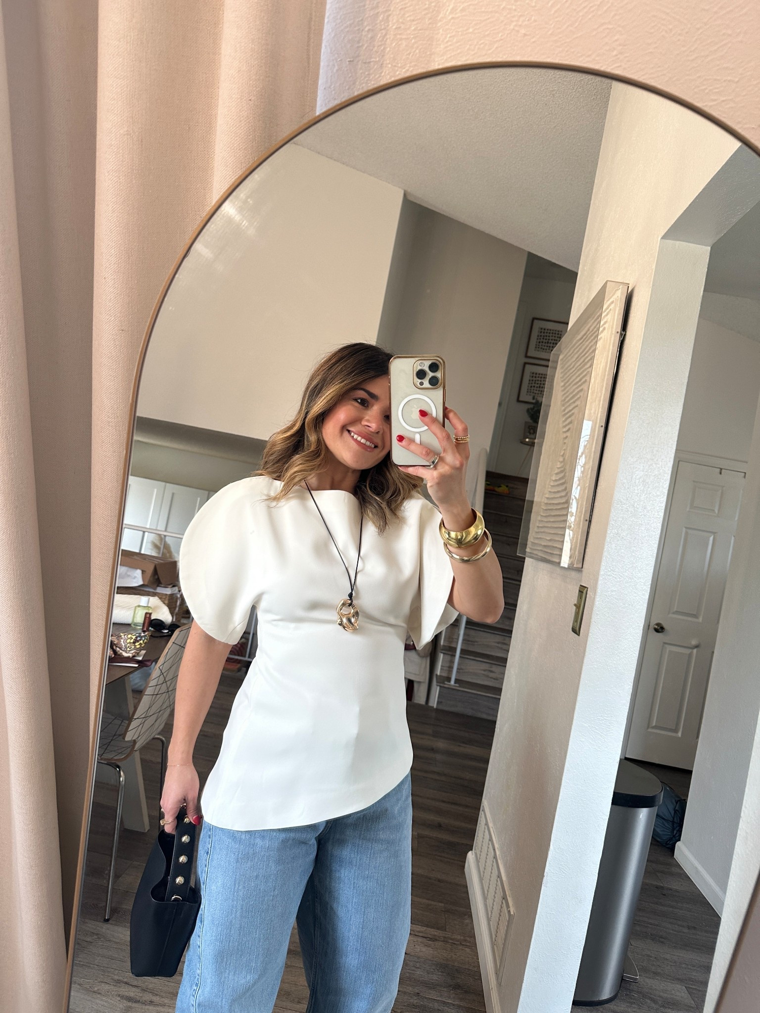 I can’t get over how pretty this top is! It fits tts, order your regular size! 
Top size XS
Jeans size US4

#LTKootd #LTKWorkwear #LTKSeasonal