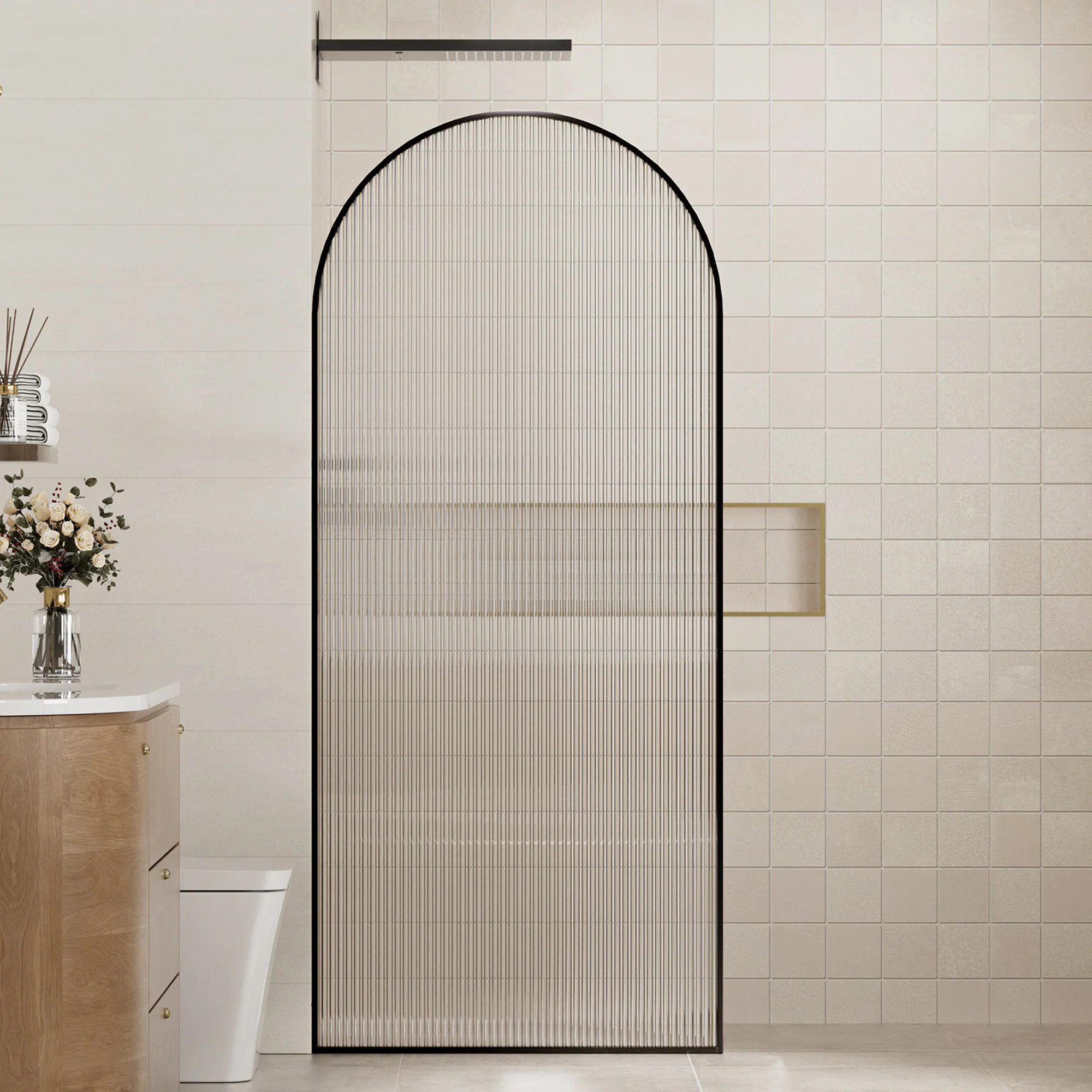 CASAINC Matte Black 34-in W x 78-in H Framed Fluted Glass Corner Fixed Shower door Stainless Steel | CA13SN033478MB | Lowe's