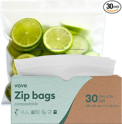 Vove Compostable Gallon Bags, Extra Large 30 Count – Freezer Safe, Leak Proof, Non Toxic Food S... | Amazon (US)