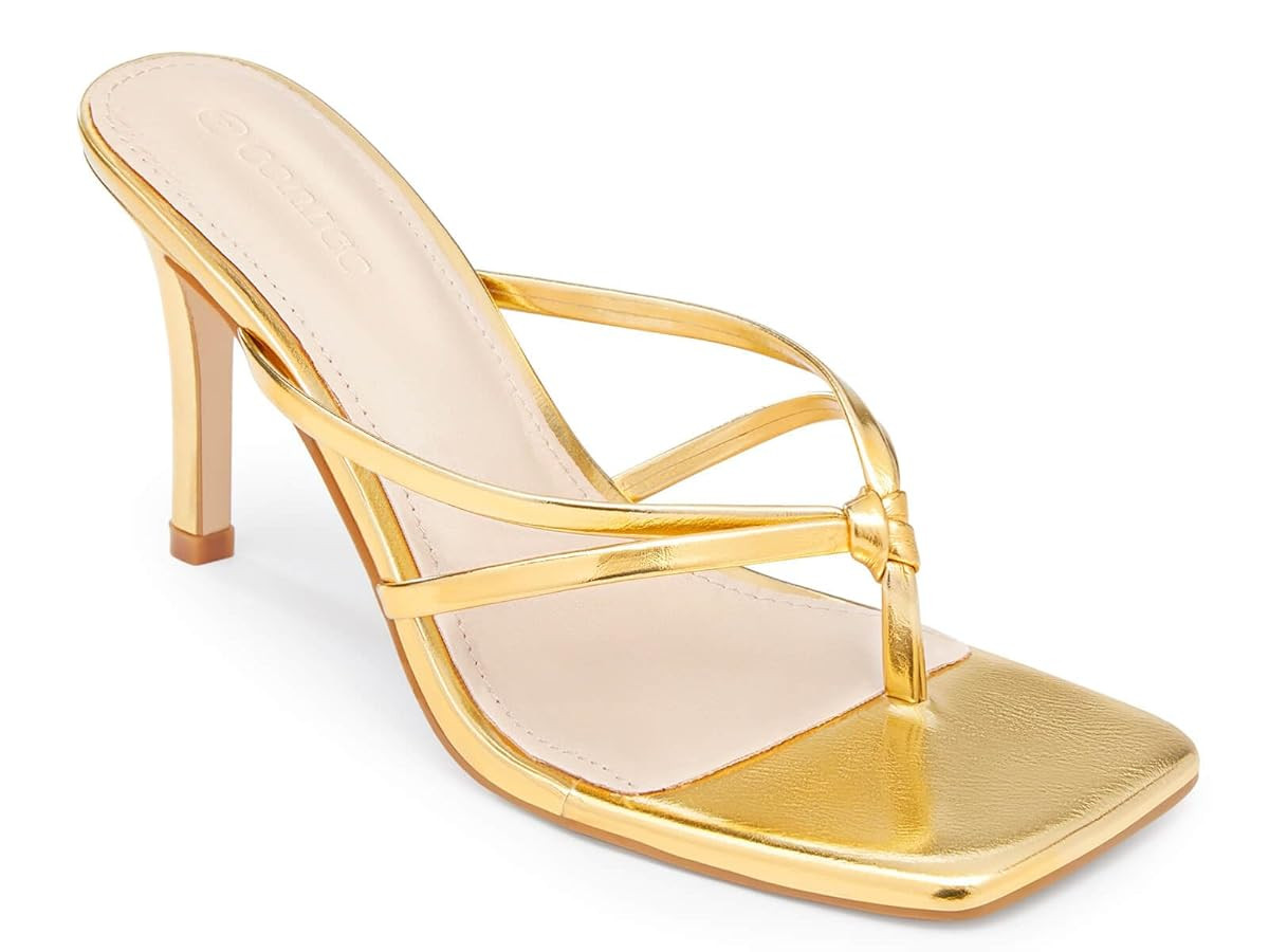 Coutgo Womens Strappy Heeded Sandals Square Toe Flip Flops Fashion Stiletto Thong Slip On Sandals | Amazon (US)