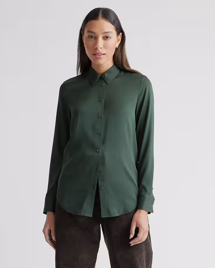 Washable Stretch Silk Blouse in Forest Green | Quince