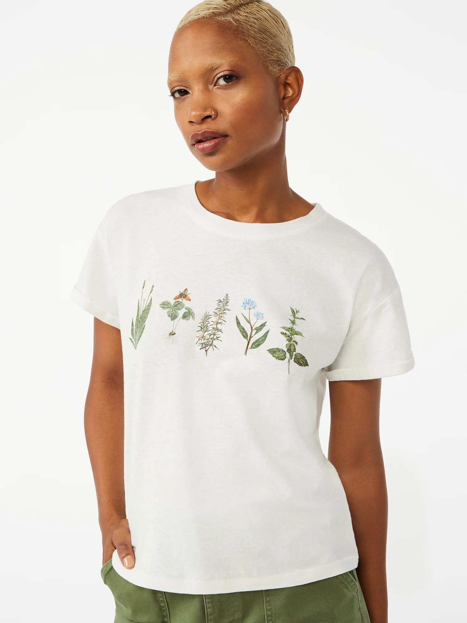 Free Assembly Women's Cuffed Short Sleeve Graphic T-Shirt | Walmart (US)