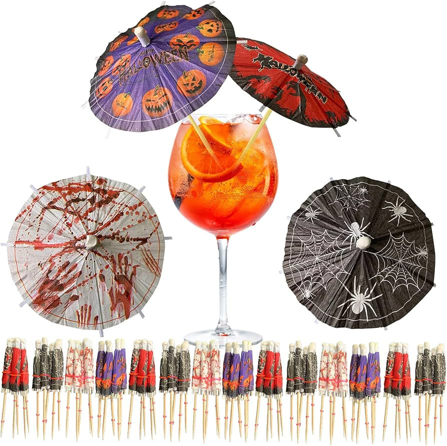 200 PCS Halloween Drink Umbrellas Cocktail Picks Decor Halloween Drinking Umbrella Fruit Toothpic... | Amazon (US)