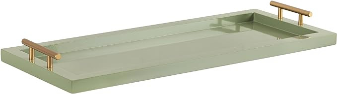 Kate and Laurel Halsey Rectangle Decorative Narrow Tray with Gold Metal Handles, 24 x 10, Green a... | Amazon (US)