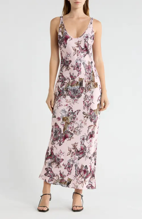 L'AGENCE Akiya Butterfly Jungle Print Satin Slipdress in Nectar Pink Multi Butterfly at Nordstrom, Size Large | Nordstrom
