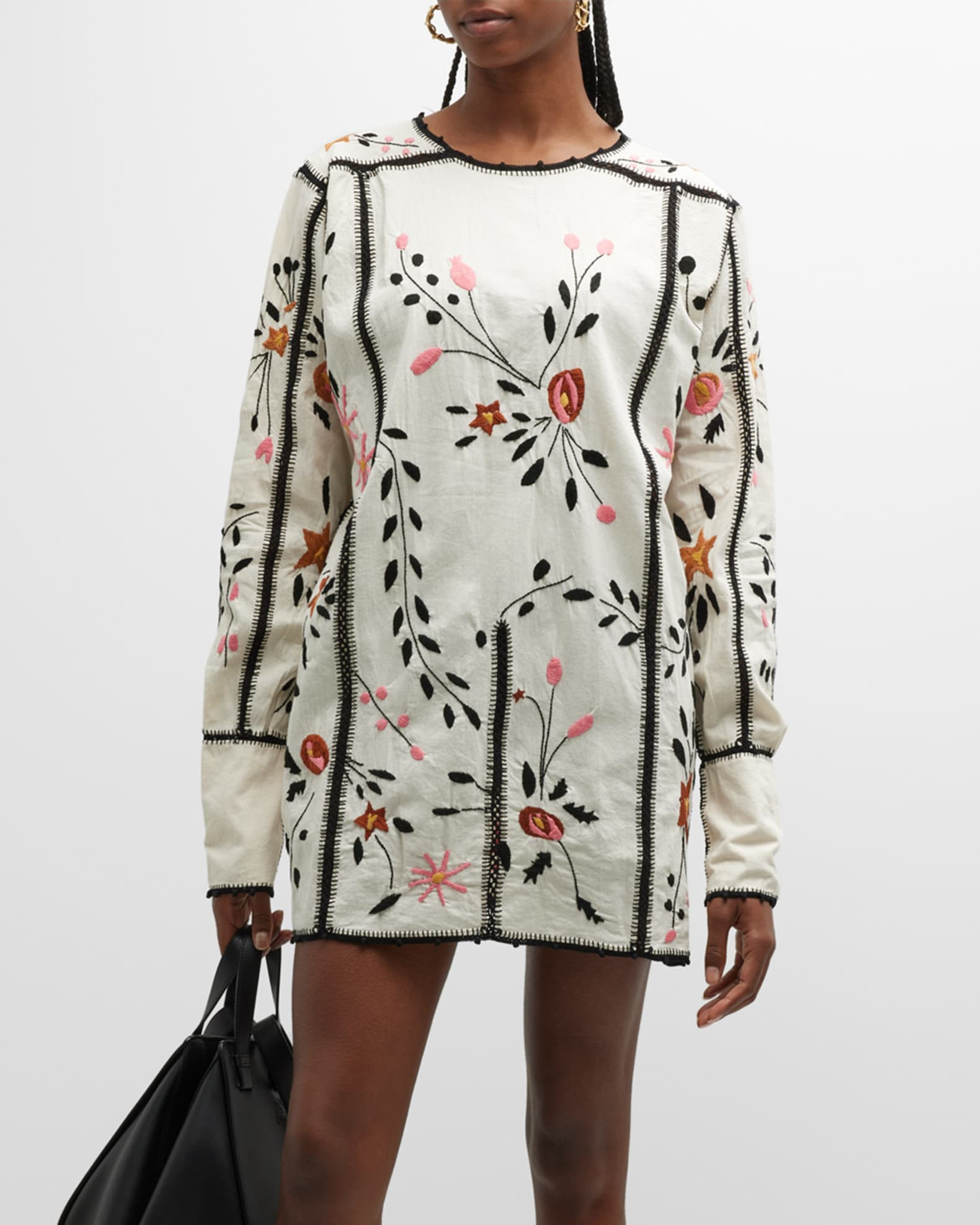 Elisa Floral Hand-Embroidered Mini Dress | Neiman Marcus