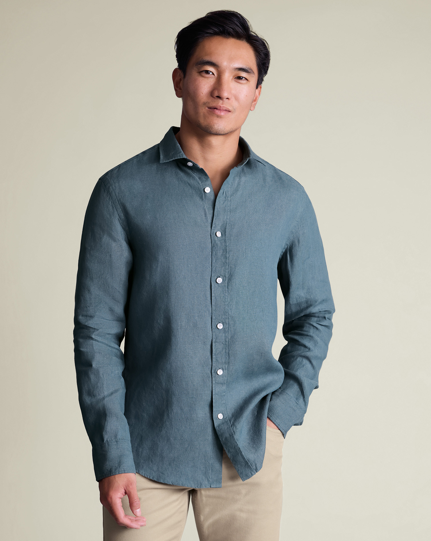 Pure Linen Shirt – Airforce Blue | Charles Tyrwhitt