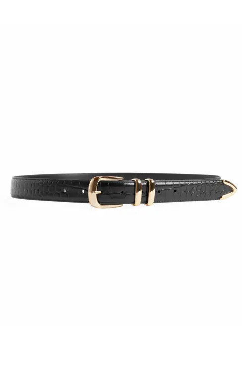 Favorite Daughter The Jordan Croc Embossed Leather Belt in Black/gold at Nordstrom, Size X-Large | Nordstrom