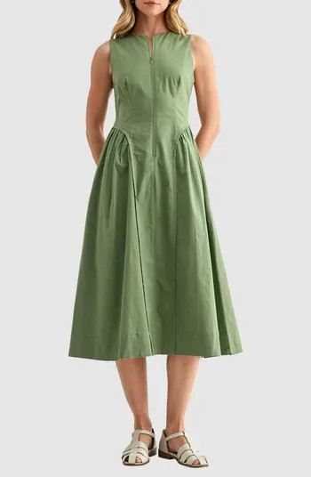 Front Zip Sleeveless Fit & Flare Midi Dress | Nordstrom Rack