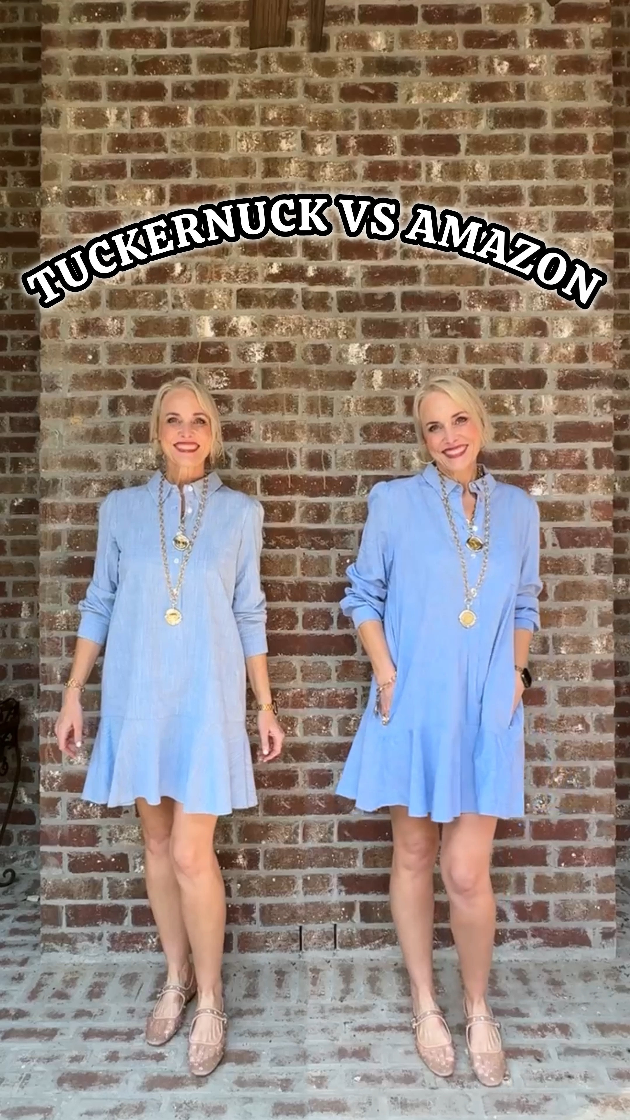 Let’s play a little fashion game, ladies! 🎯 I’ve got two chambray dresses that are almost identical, but one is the famous Tuckernuck Chambray Callahan, and the other is a fabulous look-for-less find from Amazon. Can you tell which is which? 😍 This side-by-side comparison might just surprise you—these spot-the-difference games keep getting harder and harder!

As we navigate our midlife journey, finding pieces that blend style and budget is key. I love sharing these discoveries with you, whether it's a high-end splurge or an affordable dupe that looks just as chic. Both dresses offer that effortless, classic vibe we all crave, perfect for everything from brunch to casual days out. 🌟

I’m curious—are you team Tuckernuck or team Amazon? Cast your vote in the comments and let’s see who can guess correctly! Trust me, you’ll want to add one (or both) of these to your wardrobe!



#LTKVideo #LTKStyleTip #LTKOver40
