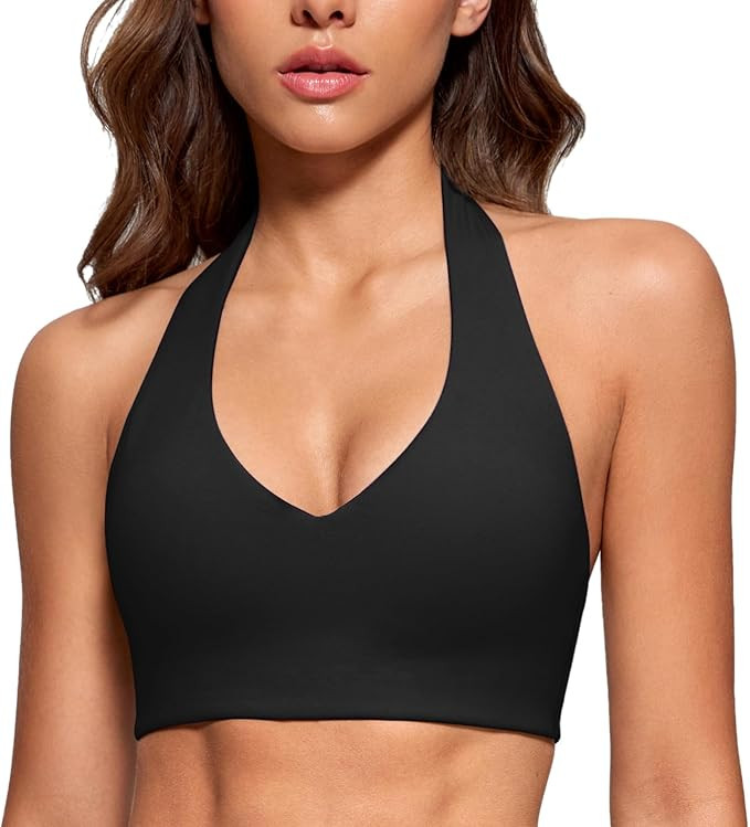 Womens Halter Longline Sports Bra Padded Low Back Yoga Bra Workout Crop Top with Built in Bra | Amazon (US)