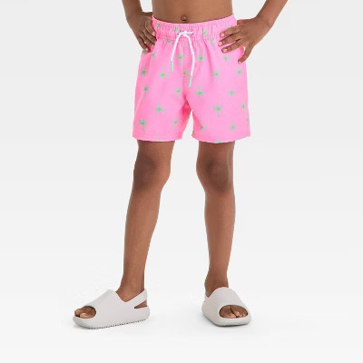Toddler Boys' Palm Tree Printed Swim Shorts - Cat & Jack™ Pink 2T | Target