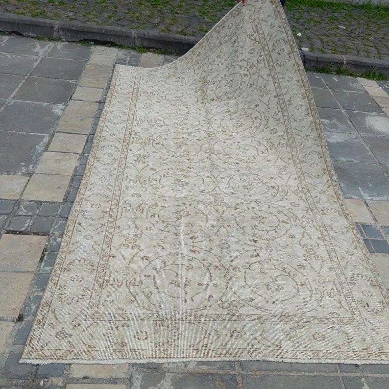 Neutral 5.15 X 8.53 Handmade Turkish Area Rug: 5x9 Oversized Vintage Wool Karyola Rug - Etsy | Etsy (US)