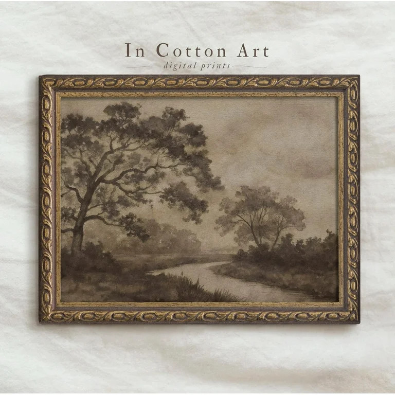 Modroom Rustic Sepia Landscape Vintage River Scene Wall Art, Country Nature Poster, Antique Fores... | Walmart (US)