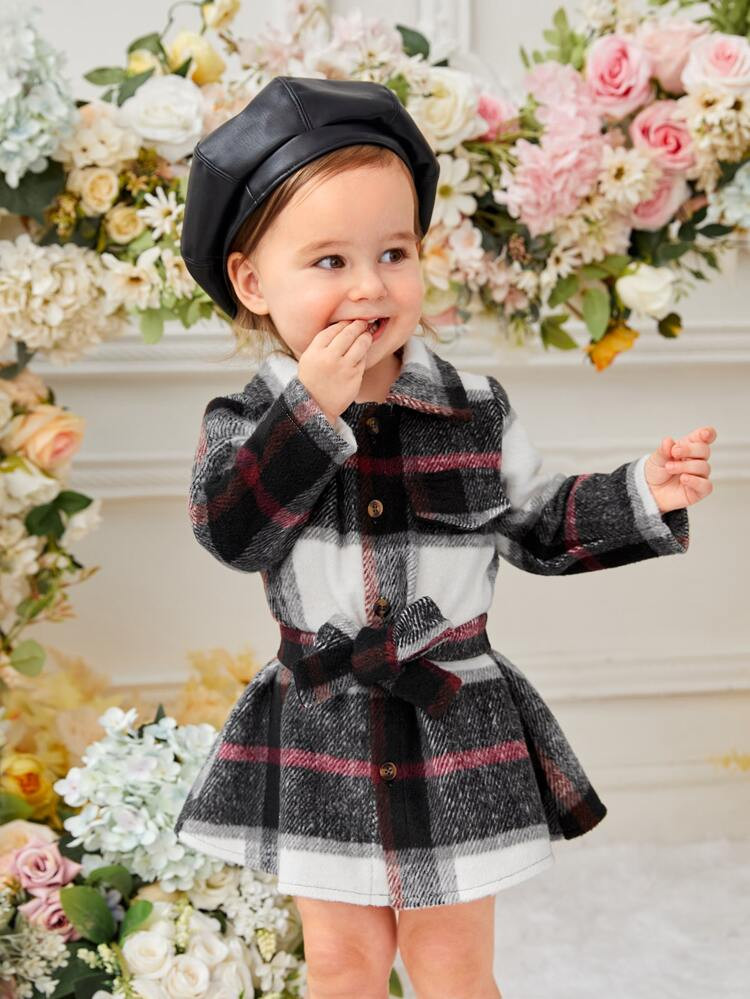 Baby Plaid Print Belted Shirt Dress | SHEIN